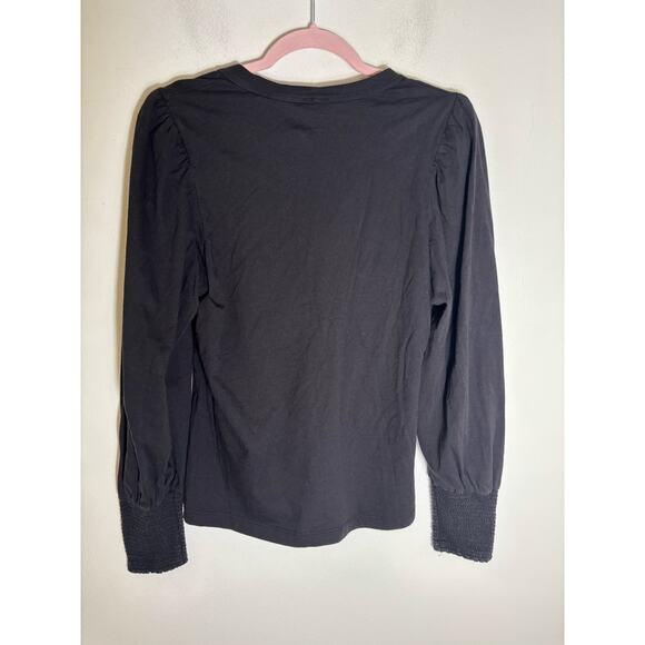 A.L.C. Black Cotton Long Sleeve Smocked Cuff Sz L - Picture 3 of 3